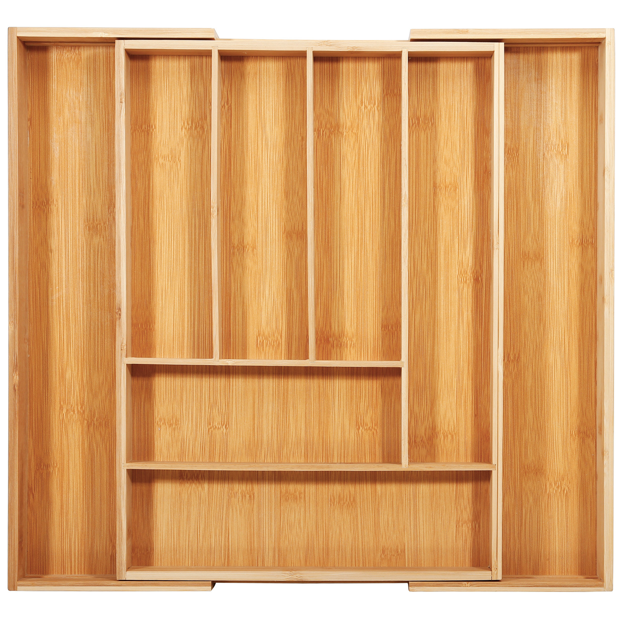E-shop Besteckkasten Schubladen Organizer Bambus Ausziehbar mit bis zu 8 Fächern 33 - 50 x 5 cm Größenverstellbar, Schubladeneinsatz, Schubladenbox für