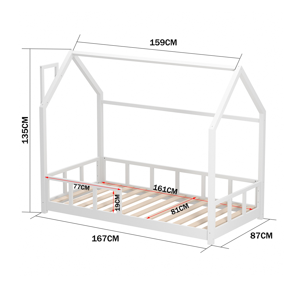 Chimney-Style Small kid Bed Frame - Protective Rails & Ventilated Slats, Space-Saving 167×87×135cm, White, In Stock Locally (No Mattress)