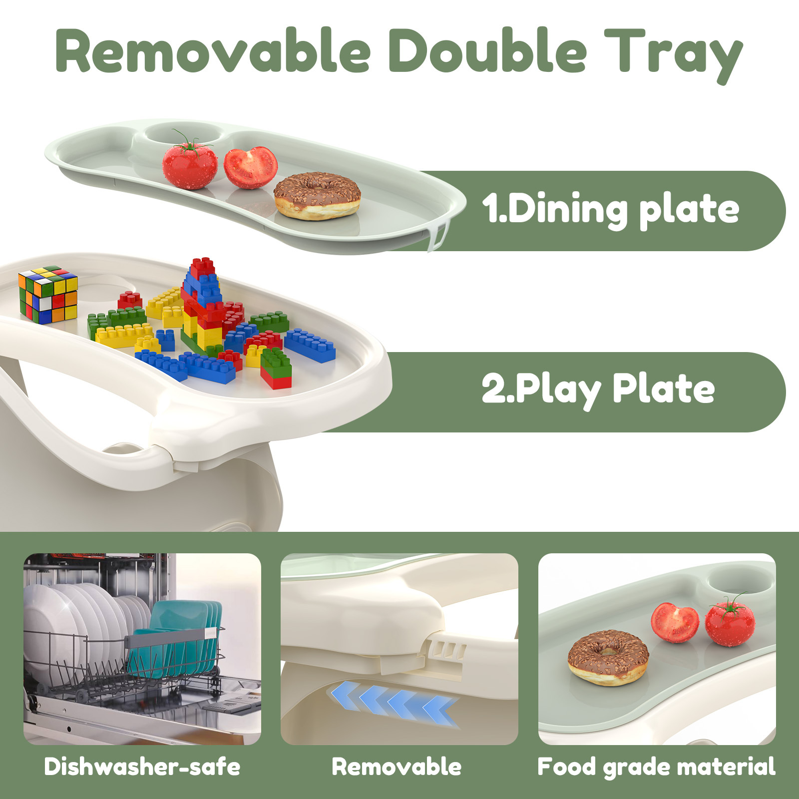 Baby High Chair 6 Months+, 4-in-1 Convertible Highchair for Babies & Toddlers with Adjustable Footrest, Detachable Double Tray, Toy Storage Basket, Easy to Clean Toddler Dining Chair for Boys & Girls