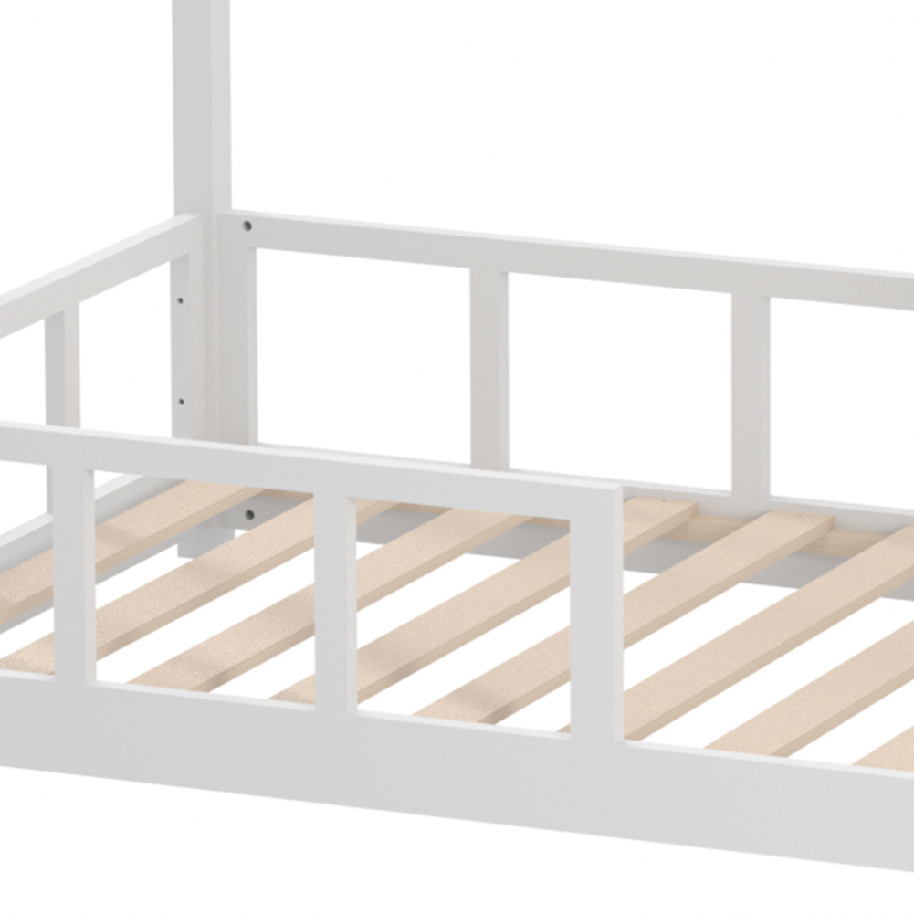 Chimney-Style Small kid Bed Frame - Protective Rails & Ventilated Slats, Space-Saving 167×87×135cm, White, In Stock Locally (No Mattress)