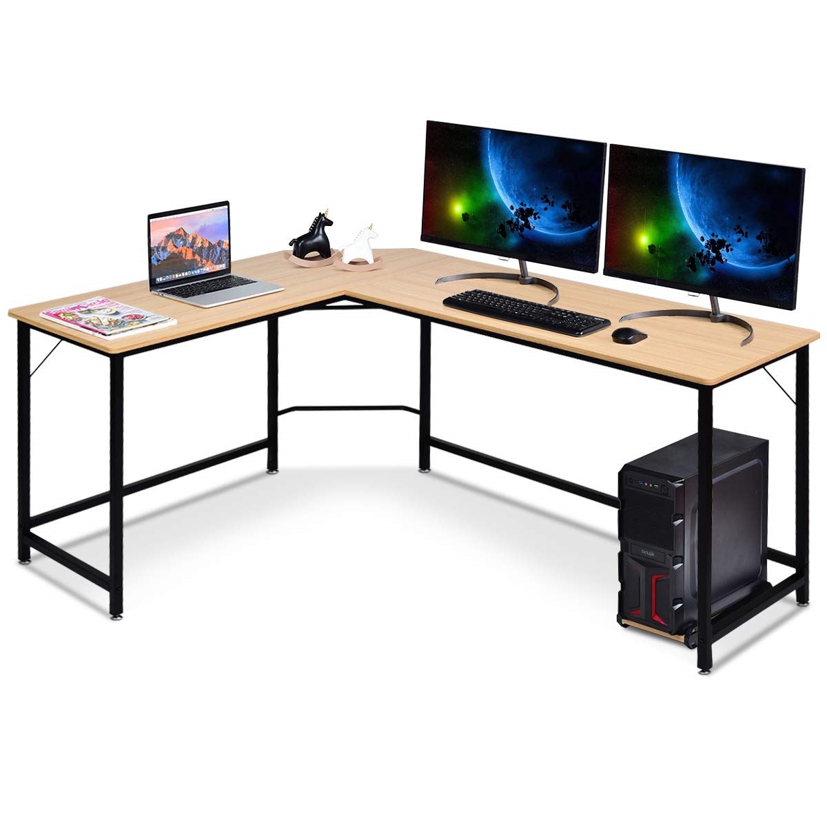 Image of L-shaped Desk, , Gaming Computer Desk Pc Desk With Cpu Stand, Office Desk Corner Table Angle Desk For Home Office, 168 X 125 X 74 Cm (natural)