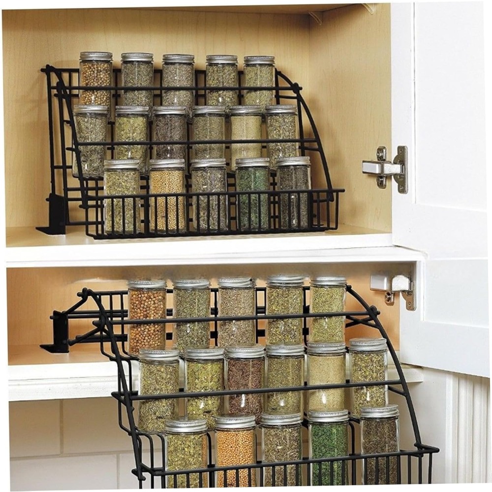 TEMU 3-tier Pull Down Spice Rack - Retractable Carbon Steel Organizer (, Space-saving For Kitchen Cabinet/pantry) - Ships From Local Warehouse