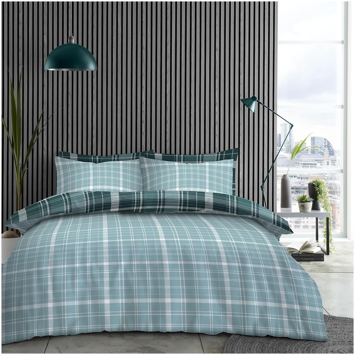 Reverse side of the duvet cover showing a smaller grey and white check design
