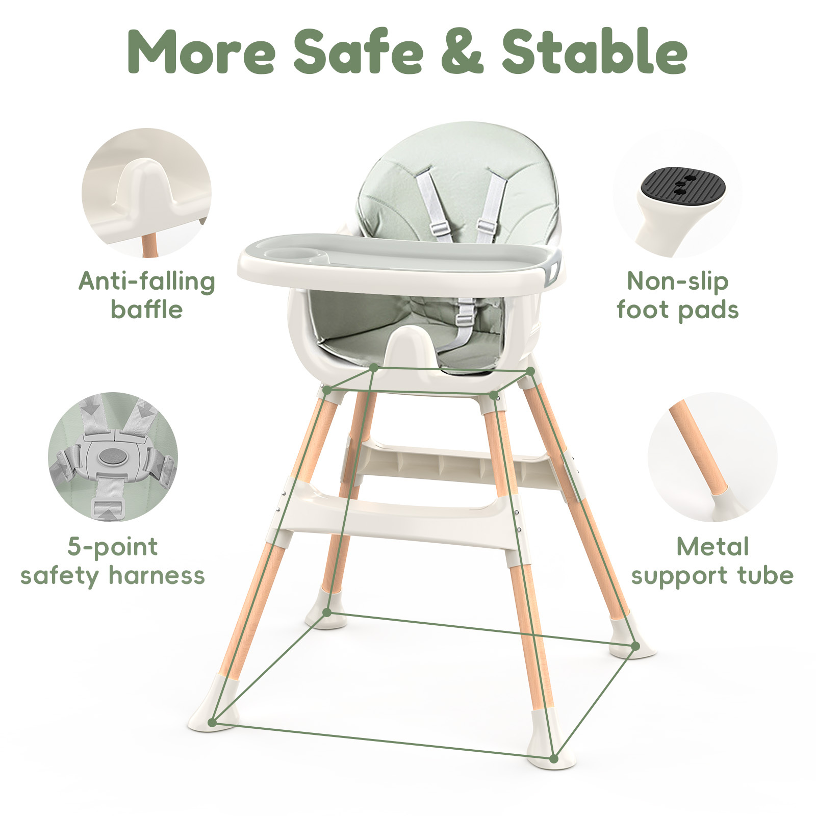 Baby High Chair 6 Months+, 4-in-1 Convertible Highchair for Babies & Toddlers with Adjustable Footrest, Detachable Double Tray, Toy Storage Basket, Easy to Clean Toddler Dining Chair for Boys & Girls