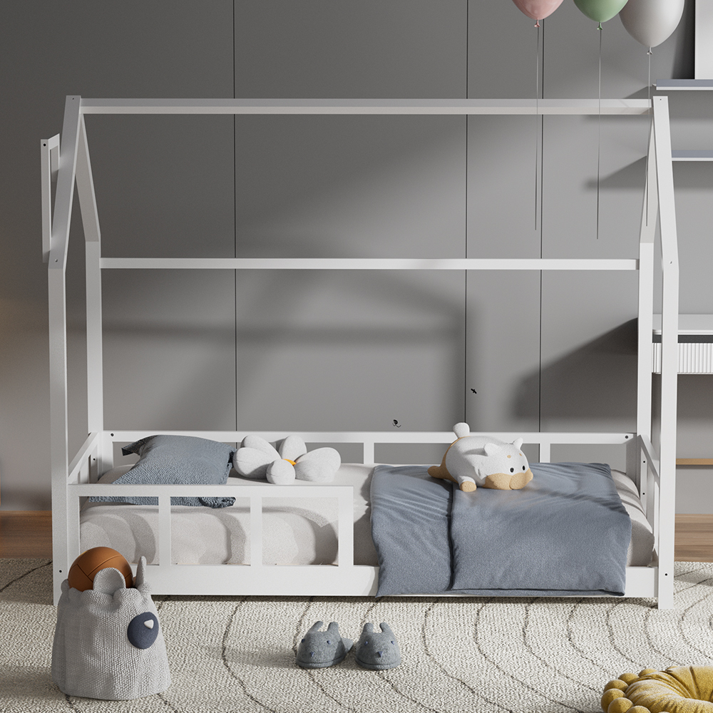 Chimney-Style Small kid Bed Frame - Protective Rails & Ventilated Slats, Space-Saving 167×87×135cm, White, In Stock Locally (No Mattress)
