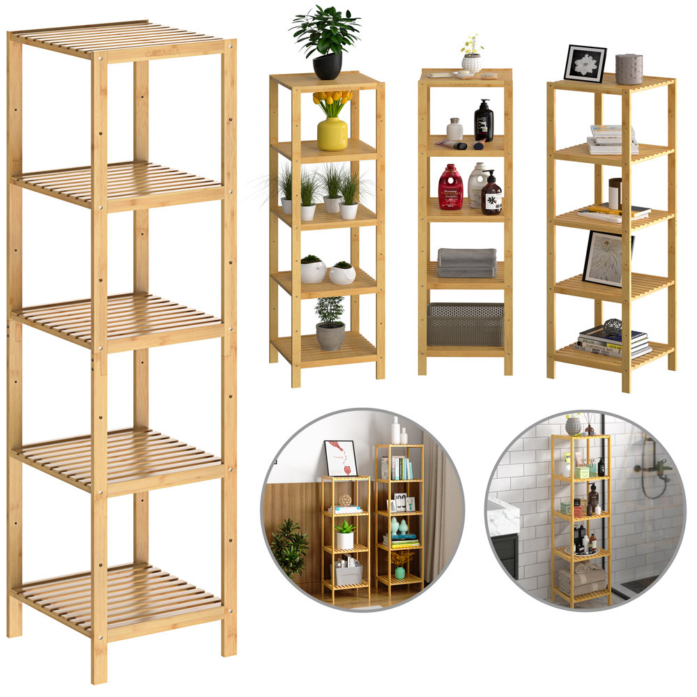 TEMU CASARIA® Estante de Baño de Bambú con 4 Niveles, Capacidad de Carga de 40 kg, 110x33 cm, Estante de Madera Multiusos para Baño, Cocina,