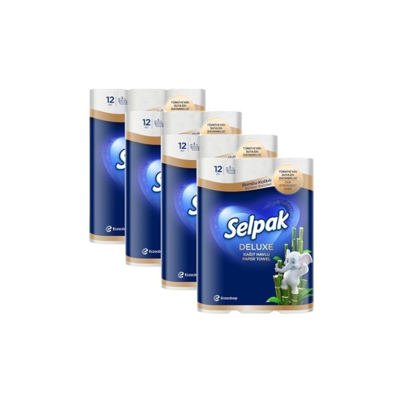 Selpak Deluxe Kitchen Roll, 3-ply, 3600 Sheets, Moisture-resistant, Super Absorbent Reusable Bamboo Kitchen Paper, Elephant-print Household Towel Roll