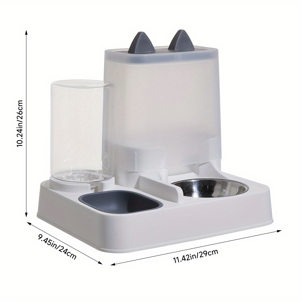 2 in 1 Automatic Pet Feeder Cat Dog Food Dispenser Water Fountain Drink Bowl, with Stainless Steel Food Bowl, 2.2L Food Capacity and 1L Water Capacity Feeder Food Water Dispenser Bowl Automatic Dog Cat Bottle Pet Feeding, 29*24*26cm