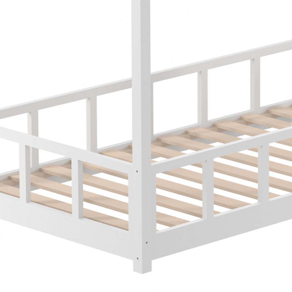 Chimney-Style Small kid Bed Frame - Protective Rails & Ventilated Slats, Space-Saving 167×87×135cm, White, In Stock Locally (No Mattress)