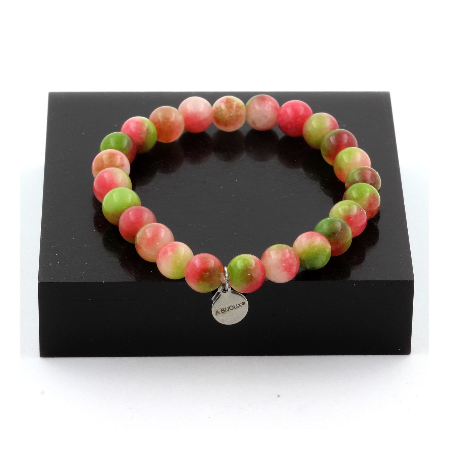 Natural Watermelon Tourmaline Bead Bracelet, 8mm