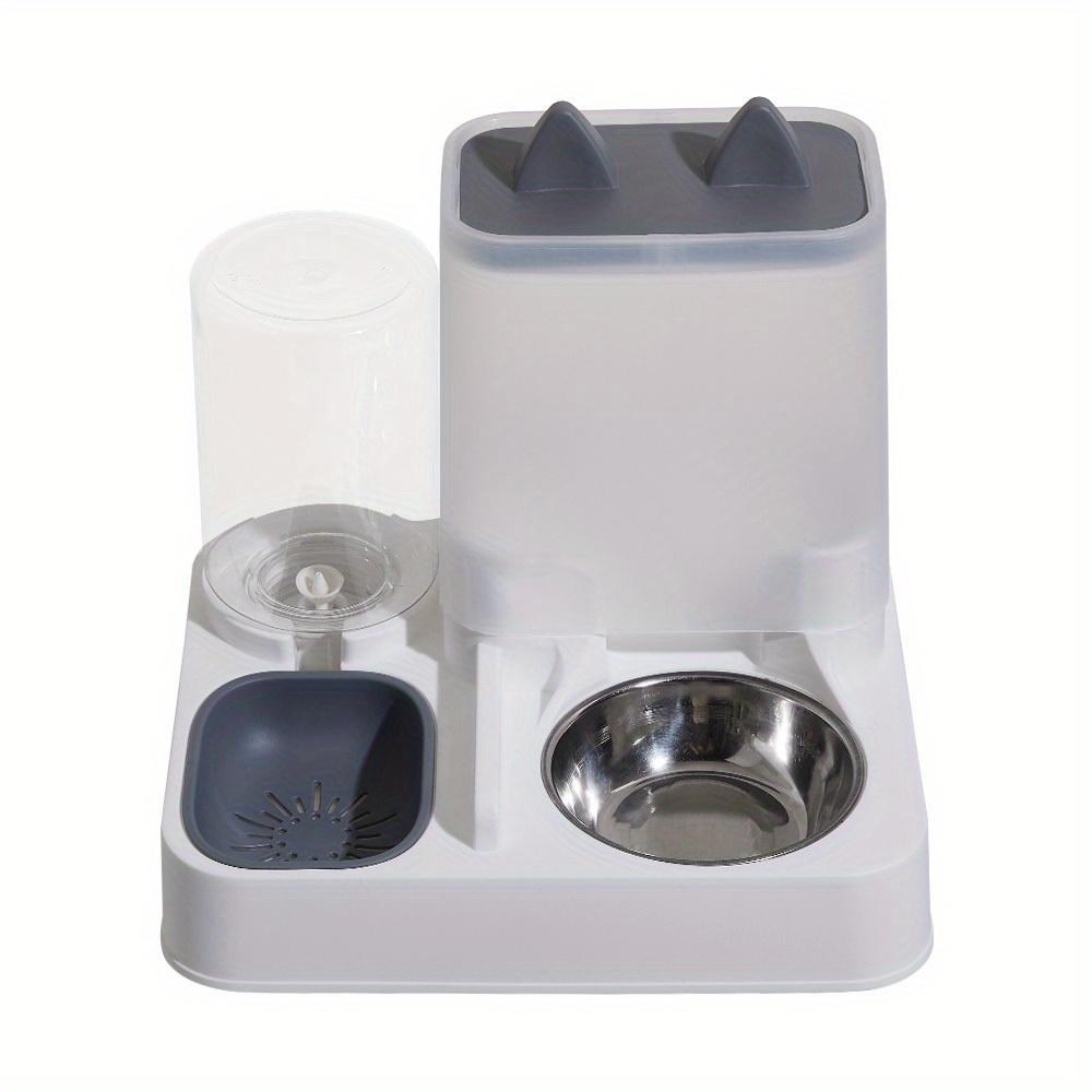 2 in 1 Automatic Pet Feeder Cat Dog Food Dispenser Water Fountain Drink Bowl, with Stainless Steel Food Bowl, 2.2L Food Capacity and 1L Water Capacity Feeder Food Water Dispenser Bowl Automatic Dog Cat Bottle Pet Feeding, 29*24*26cm
