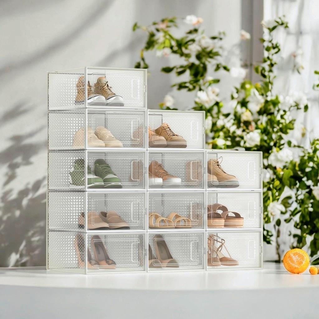 12-piece Stackable Shoe Boxes, Plastic Shoe Organizer, Shoe Storage Drawers, Foldable And Stackable Storage Bins, For Shoes Up To Size 44