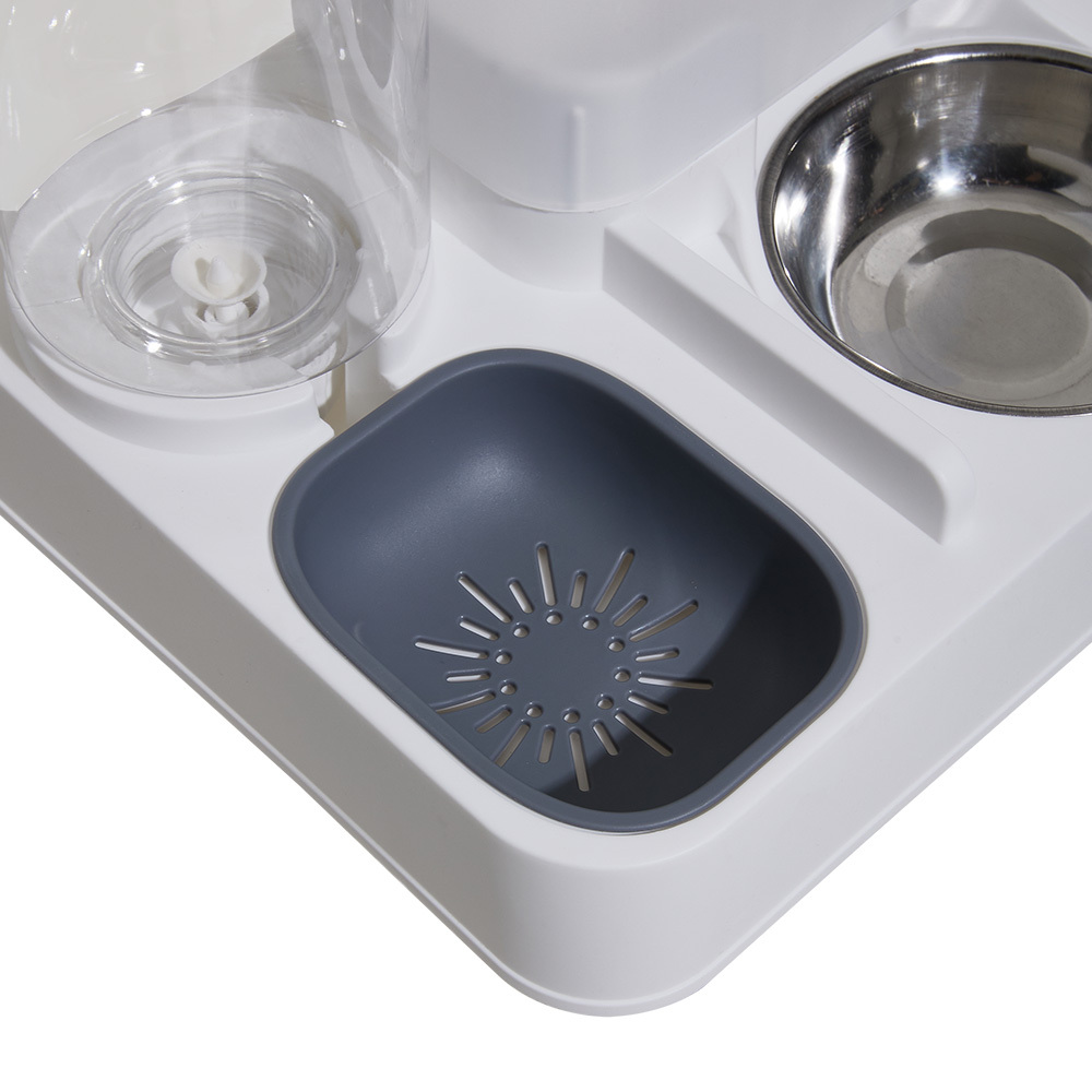 2 in 1 Automatic Pet Feeder Cat Dog Food Dispenser Water Fountain Drink Bowl, with Stainless Steel Food Bowl, 2.2L Food Capacity and 1L Water Capacity Feeder Food Water Dispenser Bowl Automatic Dog Cat Bottle Pet Feeding, 29*24*26cm