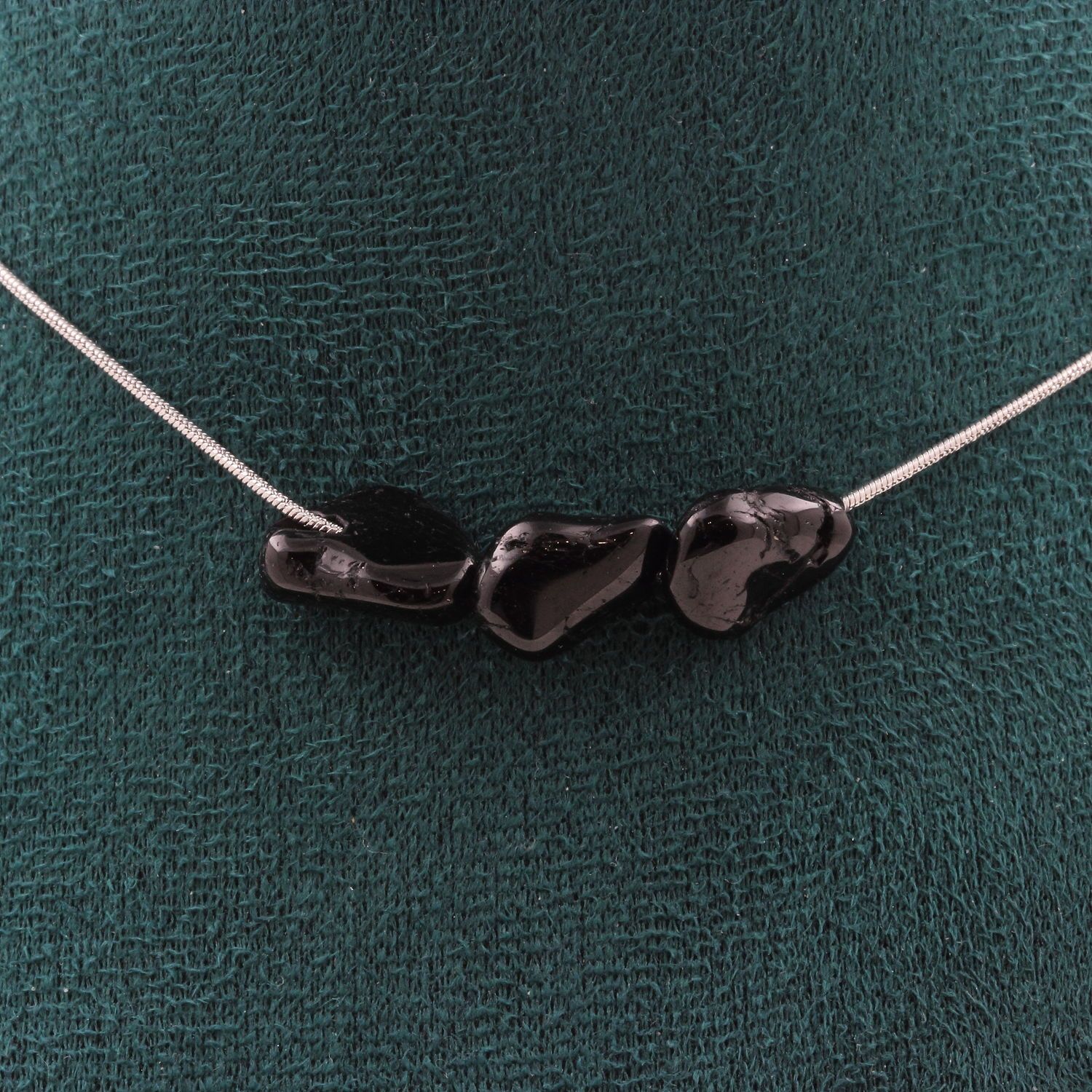 3-pearl Tourmaline Schorl Necklace With Stainless Steel Chain