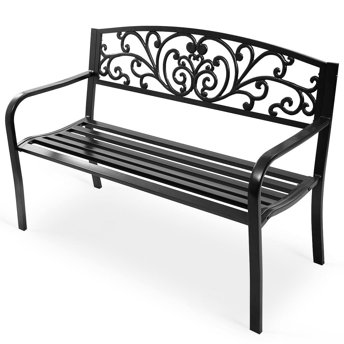 TEMU Goflame Metal Garden Bench Patio Park Bench With Curved Seat& Armrests-black
