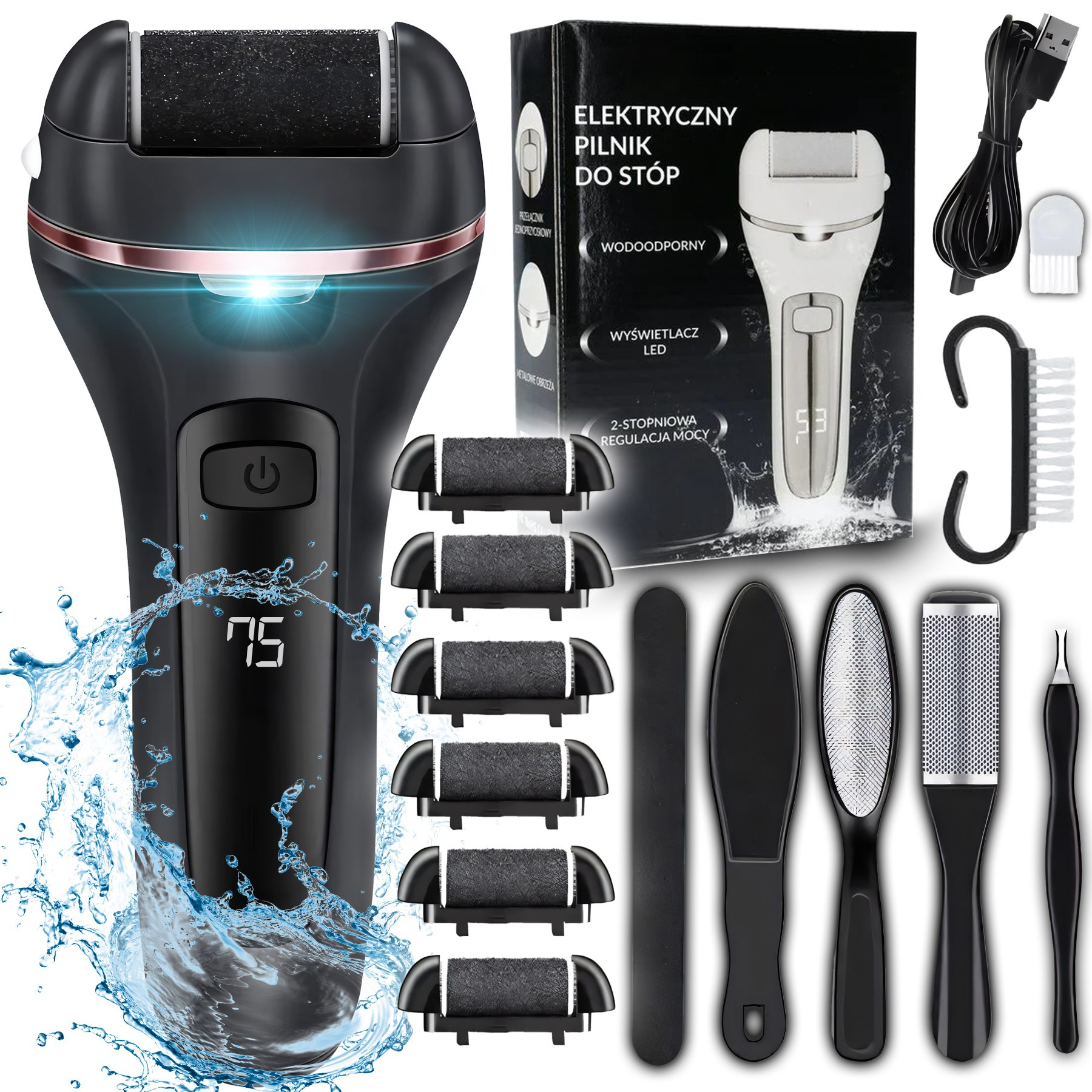 TEMU Foot File Vitalcare, Heel Grinder, Wireless Foot File, Interchangeable Rollers, 2 , , Water Resistance, Accessory Kit, Foot File, Battery Foot