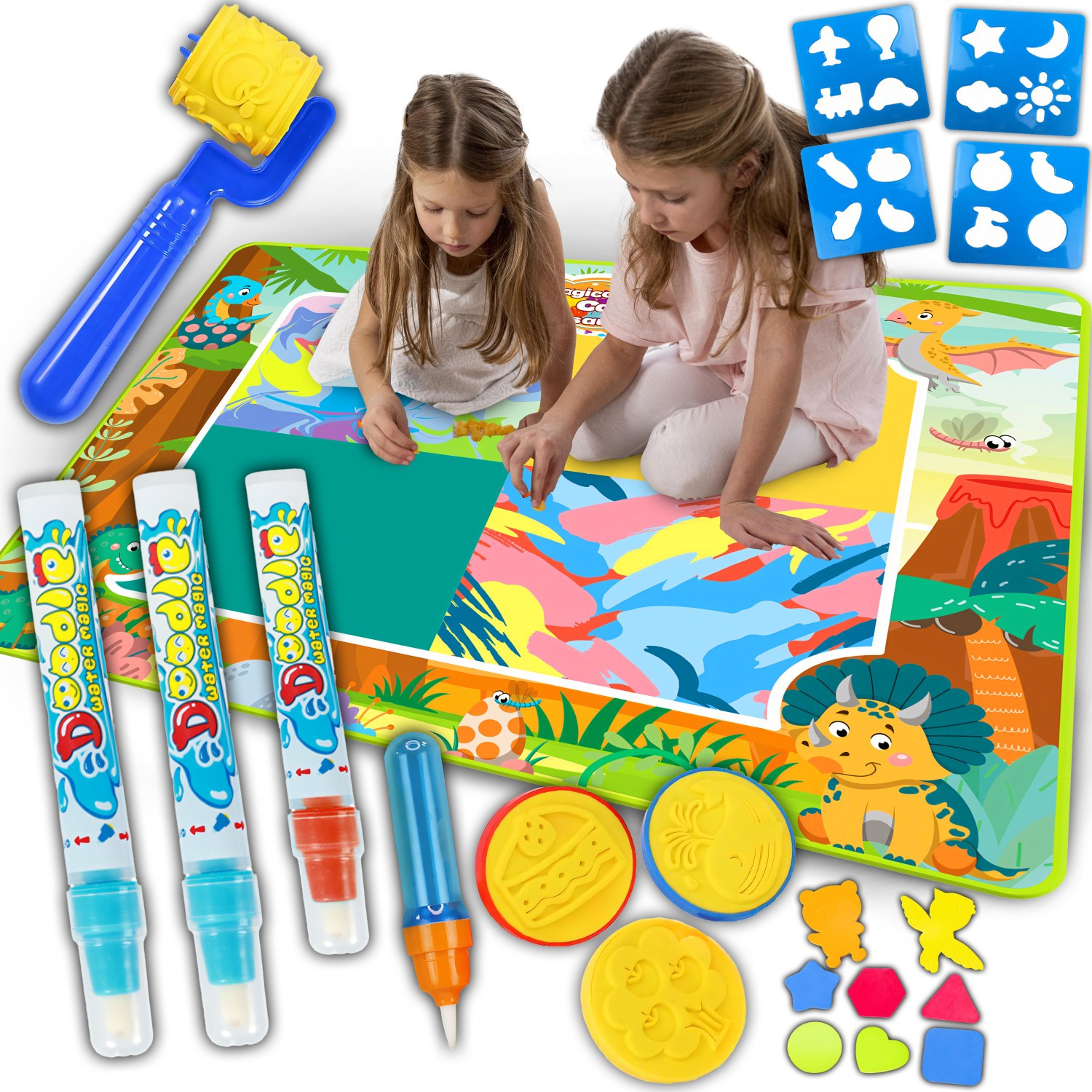 TEMU Tapis de Peinture à Retoo SmartKids, Dessin à XXL, Grande Taille, Lot de 27 Pièces, Set de Marqueurs à Eau, Réutilisable, Dégâts, Légère, Facile