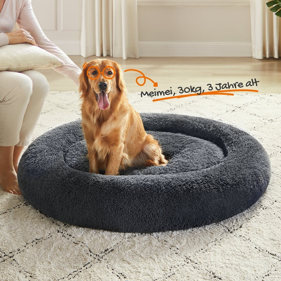 E-shop 1Stk Hundebett flauschig 120 cm Durchmesser ,Plüsch-Haustierkissen, Sofa, Haustierbett, flauschiges Kissennest, Donut Kuschelbett rund wärmend