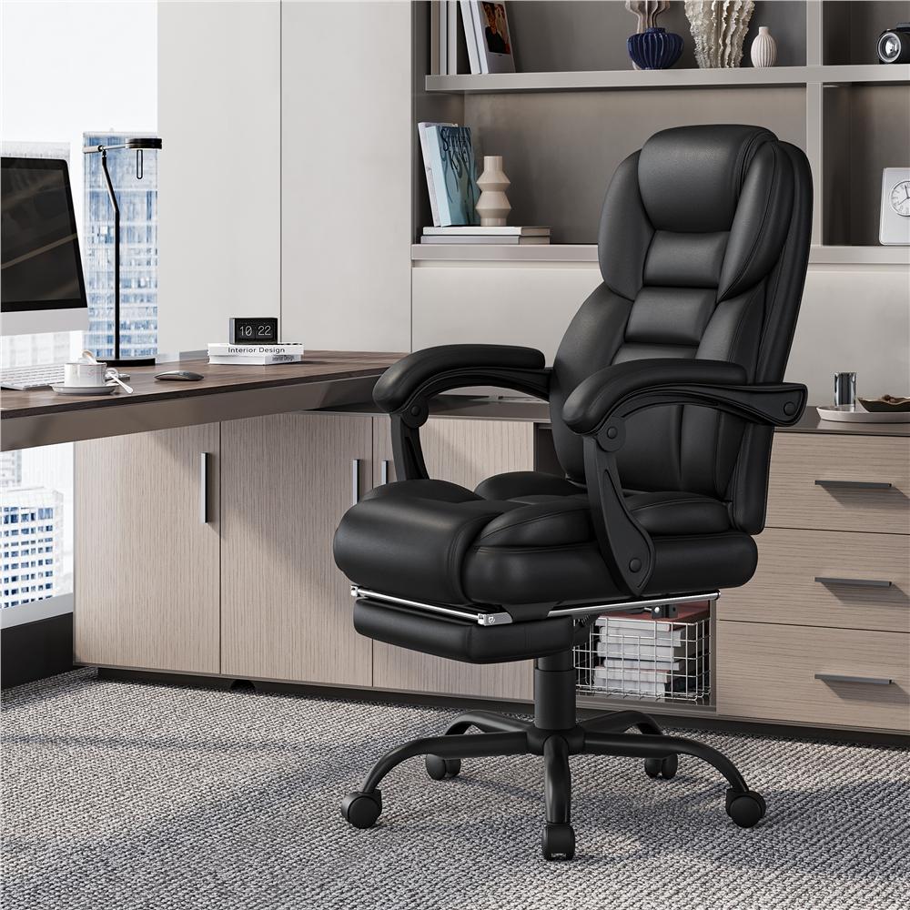 immagine dell'articolo Costoffs Poltrona Ergonomica Ufficio in Similcuoio con Poggiapiedi Schienale Reclinabile Braccioli Imbottiti Girevole Altezza Regolabile, Apri in una nuova scheda.