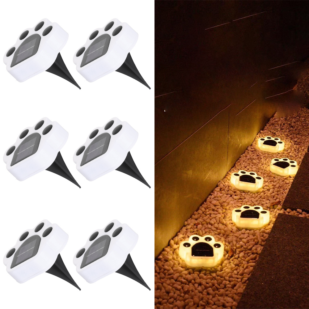 Image of Solar Lights Outdoor, 6/ 4/ 2 Packs Solar Powered Paw Print Garden Lights, Auto On/ Off Dusk To Dawn, Warm White Led Landscape Lighting For Pathway, Lawn, Yard, Patio Decor