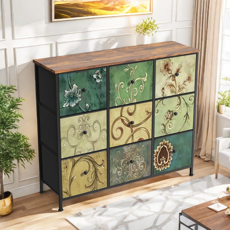 TEMU Ycz Colorful 9-drawer Dresser, Adult Bedroom Storage Dresser, 9-drawer Wooden Dresser For Living Room, 100×30×86.5 Cm, Easy To Assemble