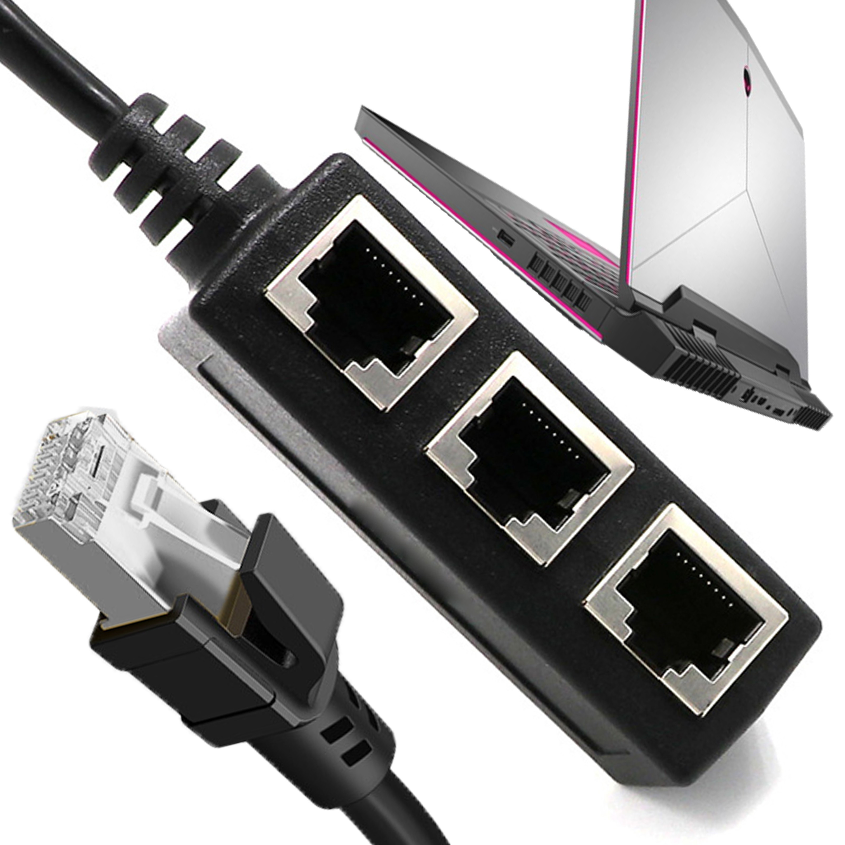TEMU Répartiteur RJ45 Retoo Connect, Répartiteur, 1000 Mbps, LAN, RJ45, 3xRJ45, FTP, Noir, Vitesse de transmission jusqu'à 1000 Mbps, Câble RJ45, de