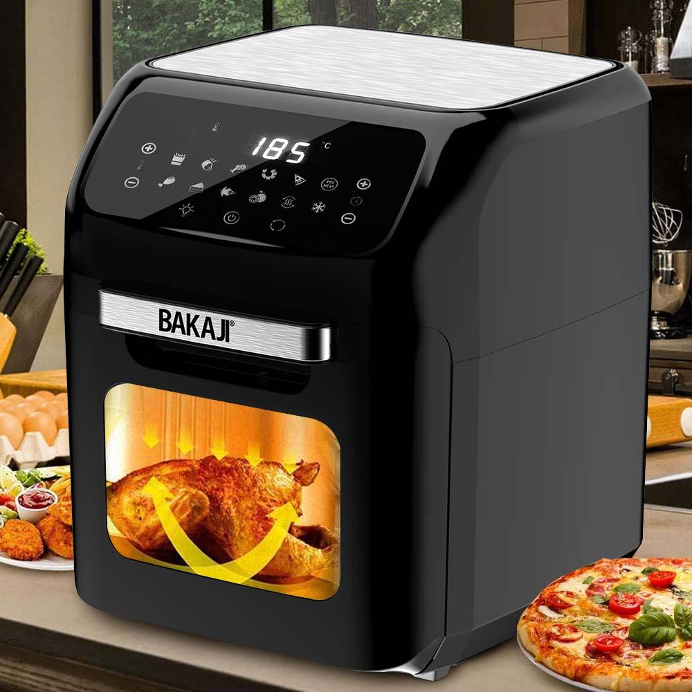 TEMU Bakaji Hot Air Fryer Oven, Oil-free Air Fryer, Grill, And Dryer With 12l Capacity, Led Touch Display, 12 Programs, Timer, Temperature Control,