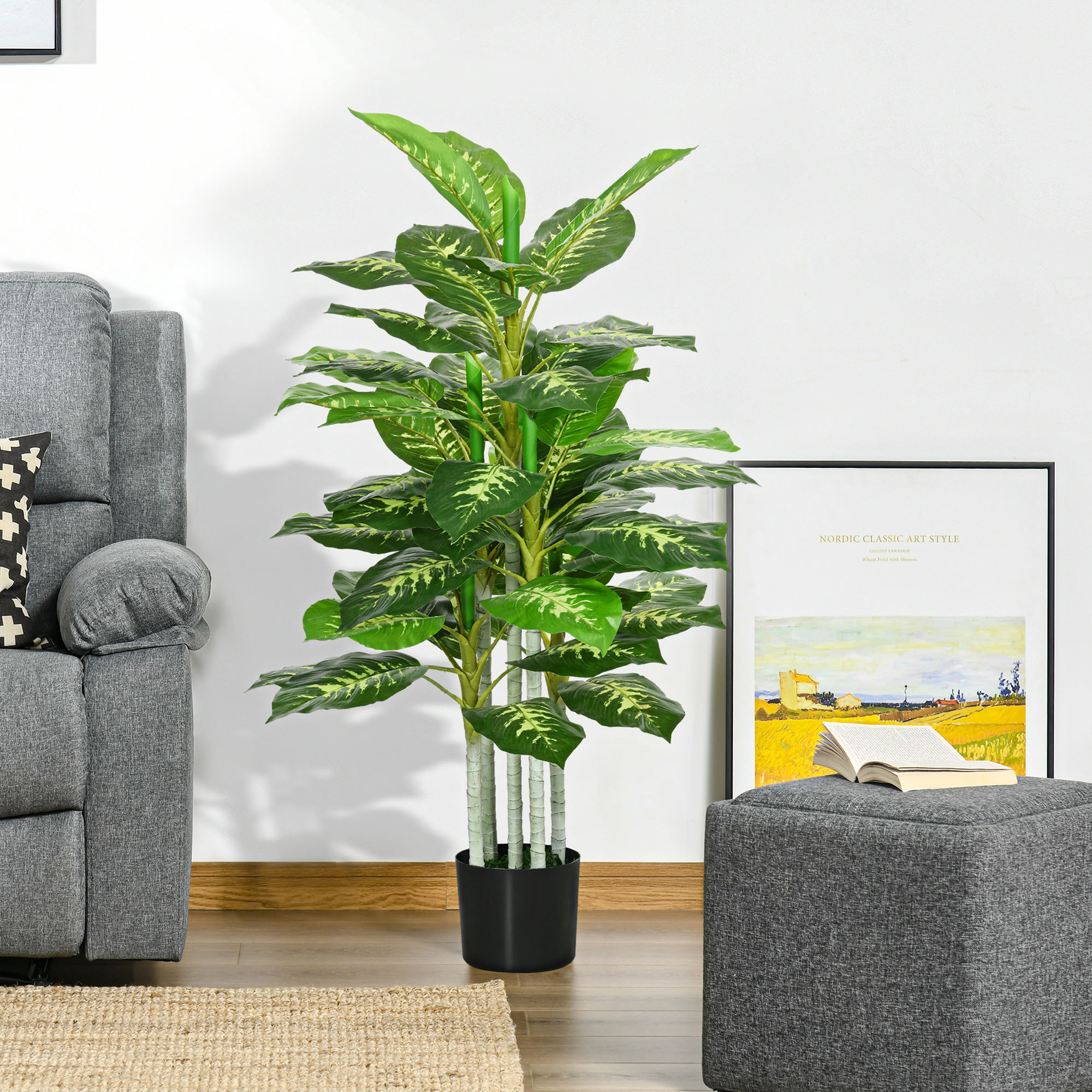 Image of Large 120 Cm Artificial Dieffenbachia Plant In Pot, Lifelike Artificial Tree With Grass For Living Room, Bedroom, Garden Decor