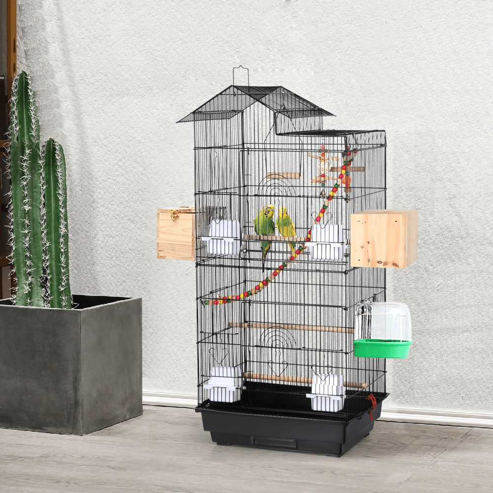 Image of Costoffs Bird Cage With Double Door & Carry Handle & Bird Toys & Perch & Swing & Food Bowl - Budgie Cage For And Parrots