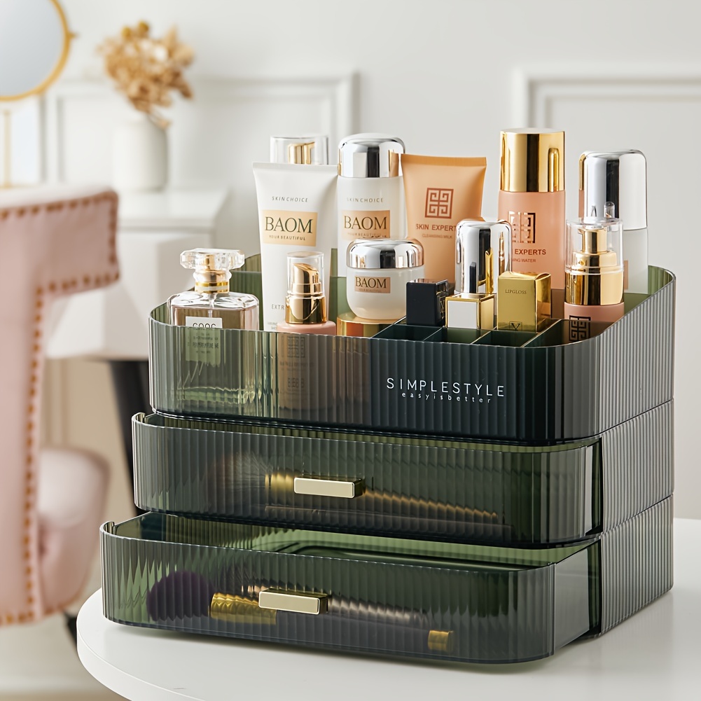 TEMU Makeup Organiser Storage Drawers, Stackable Skincare Cosmetic Organizer Acrylic Large, Tidy For Lipstick, Nail Care, Perfume, Jewelery, Brush,
