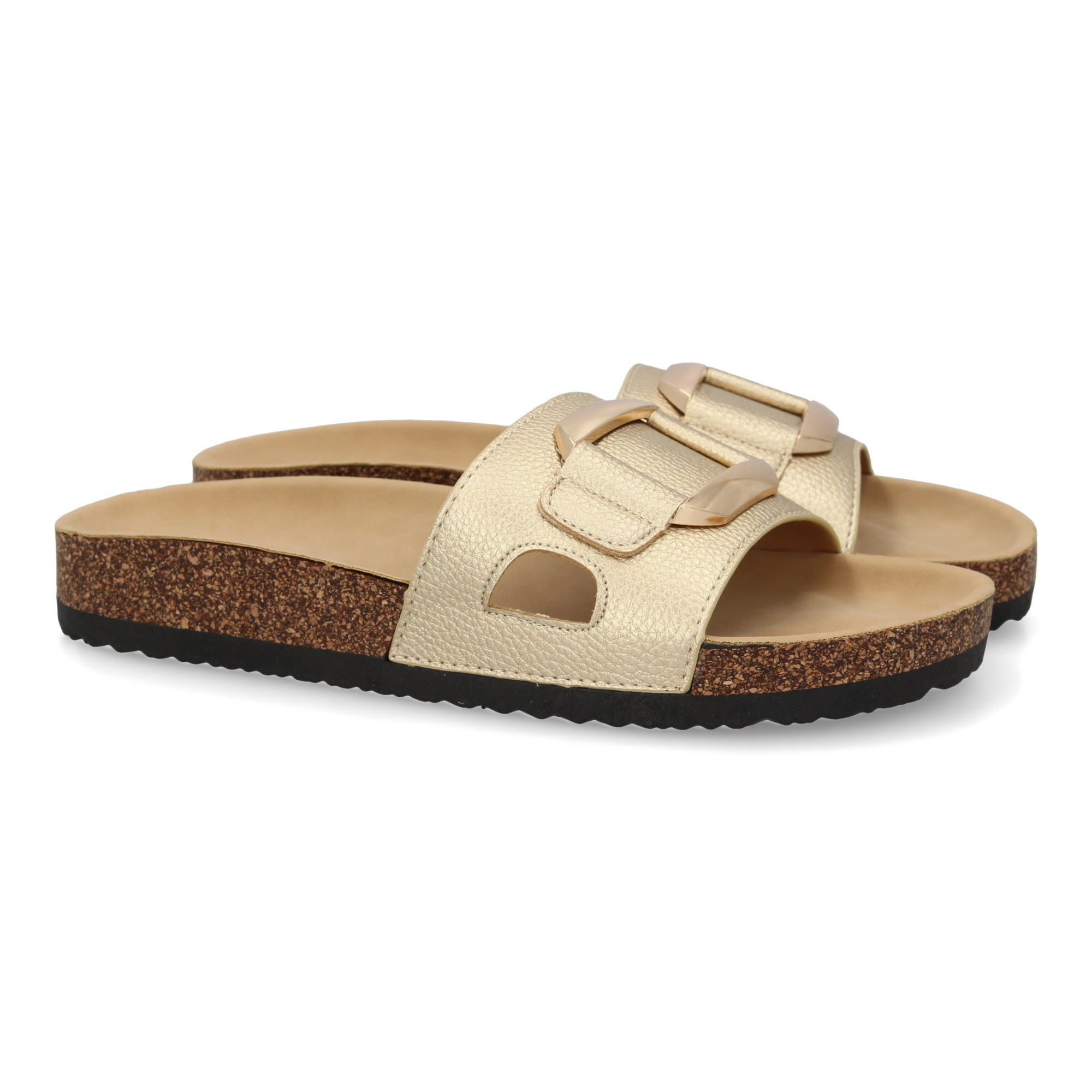 Image of Women's Flat Sandal, Comfortable And Elegant, , Metallic Detail On The Toe, Ideal For Spring Summer.