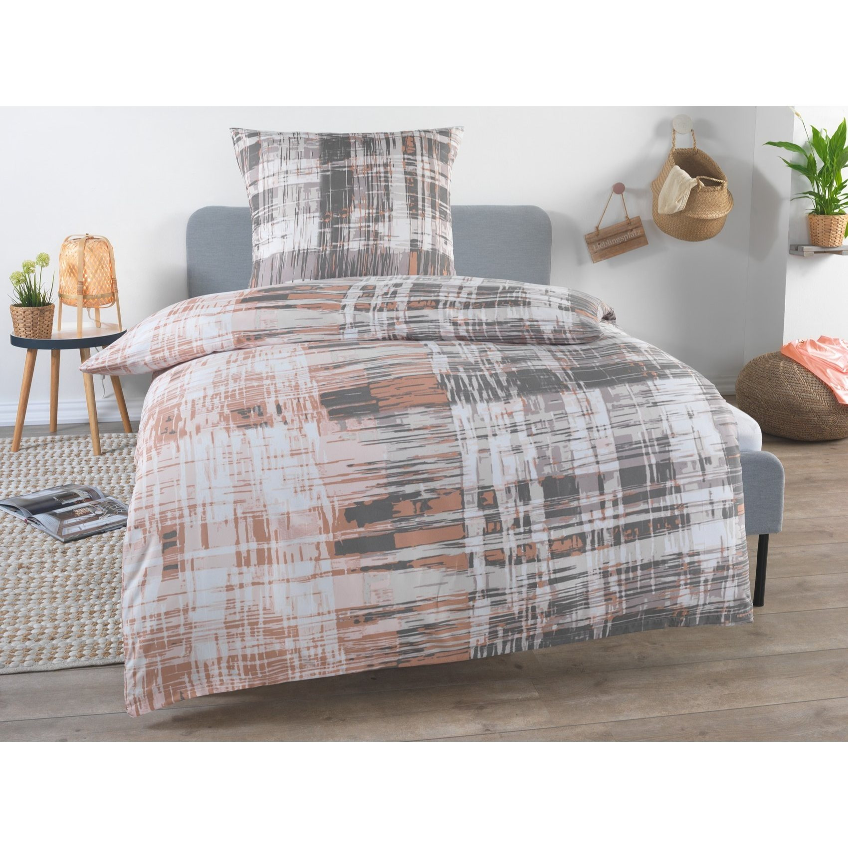 E-shop Leichte Sommer Bettwäsche 135x200 155x220 200x200 Mikrofaser Bettbezug Set mit Schickem Karo Muster,1 Bettbezug 200x200 cm + 2 Kopfkissenbezug