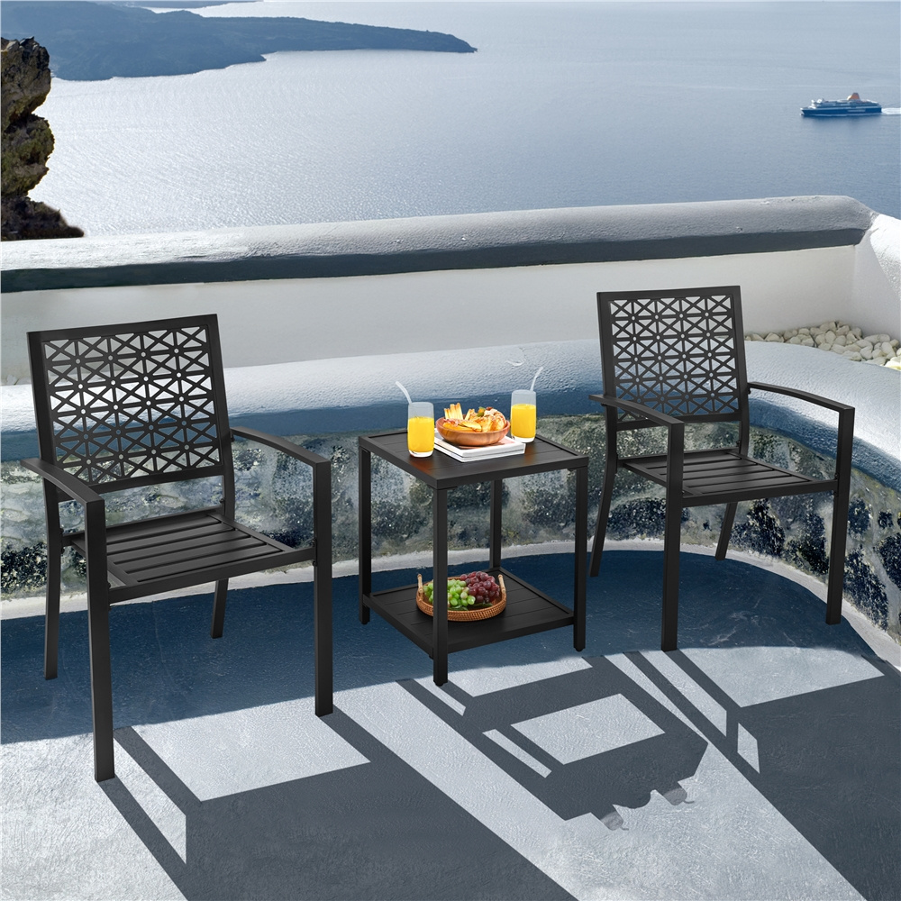 E-shop Costoffs Doppellagiger Gartentisch aus Quadratischer Couchtisch aus Metall für den Außenbereich