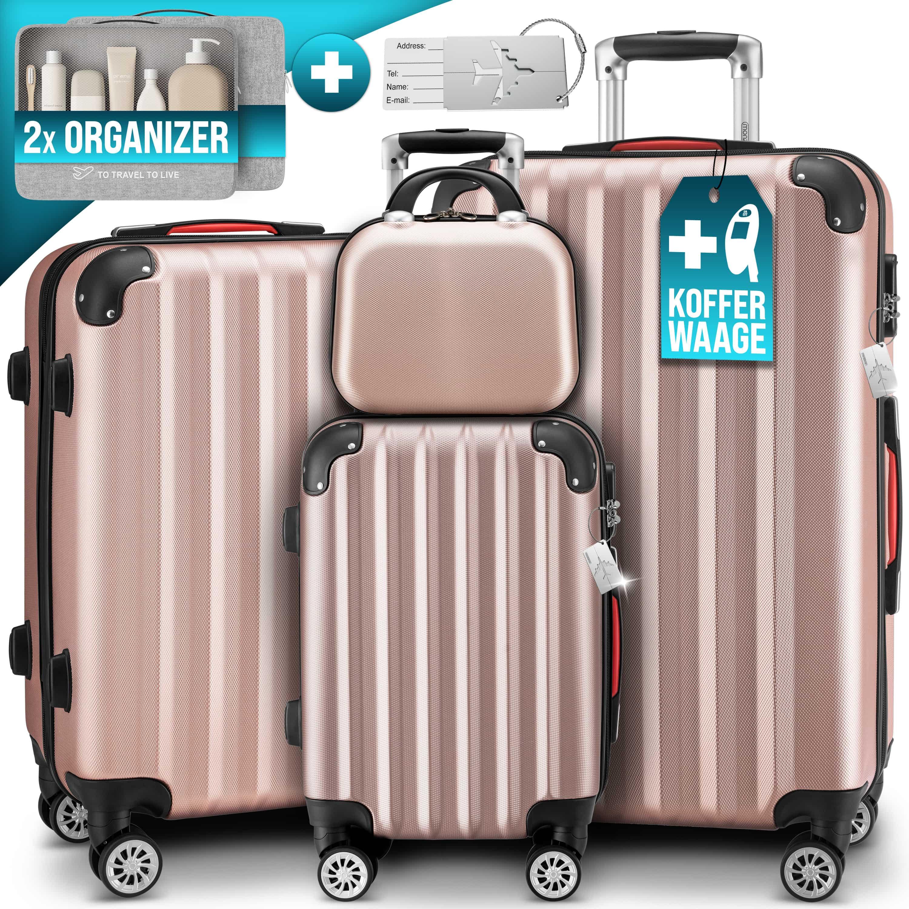 Monzana® 4pcs Luggage Set Case -l-xl . Lock Organizer & Luggage Scale Gel Handles Twin Rollers Feet Trolley Travel Suitcase Hard Shell Luggage Set