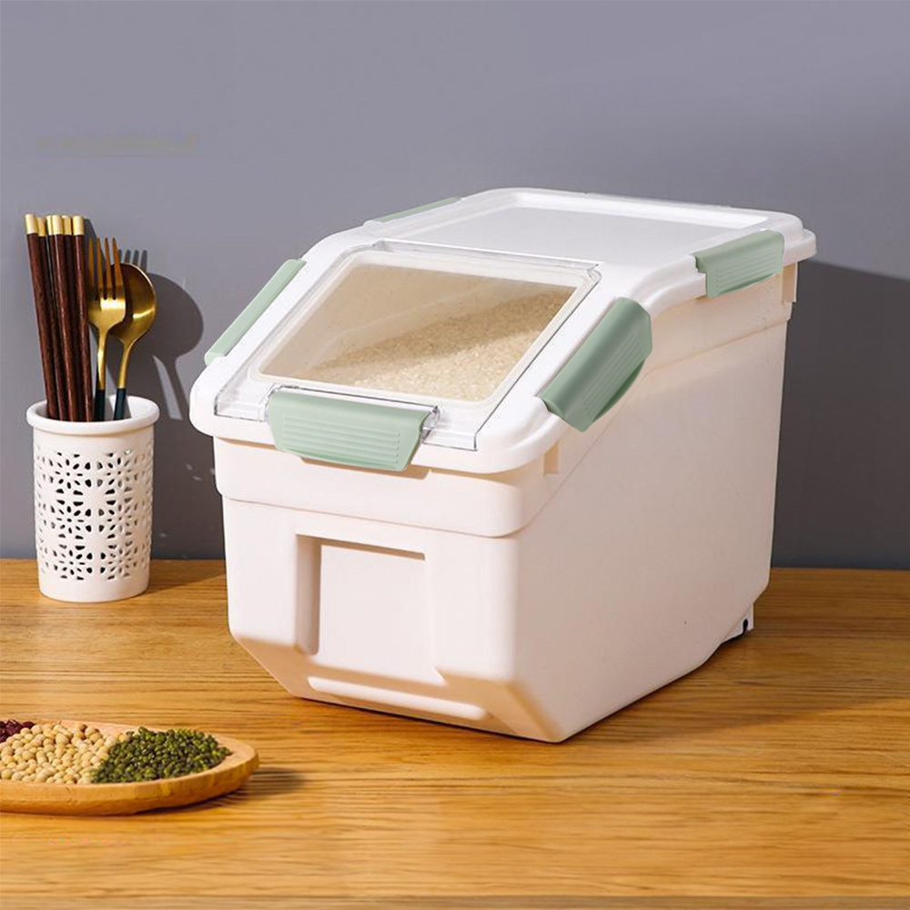 TEMU 10kg Dog Food Storage Container With Scoop, Large Airtight Pet Dog Food Bin, Dry Food Bin, Rice Storage Container, Grey/green