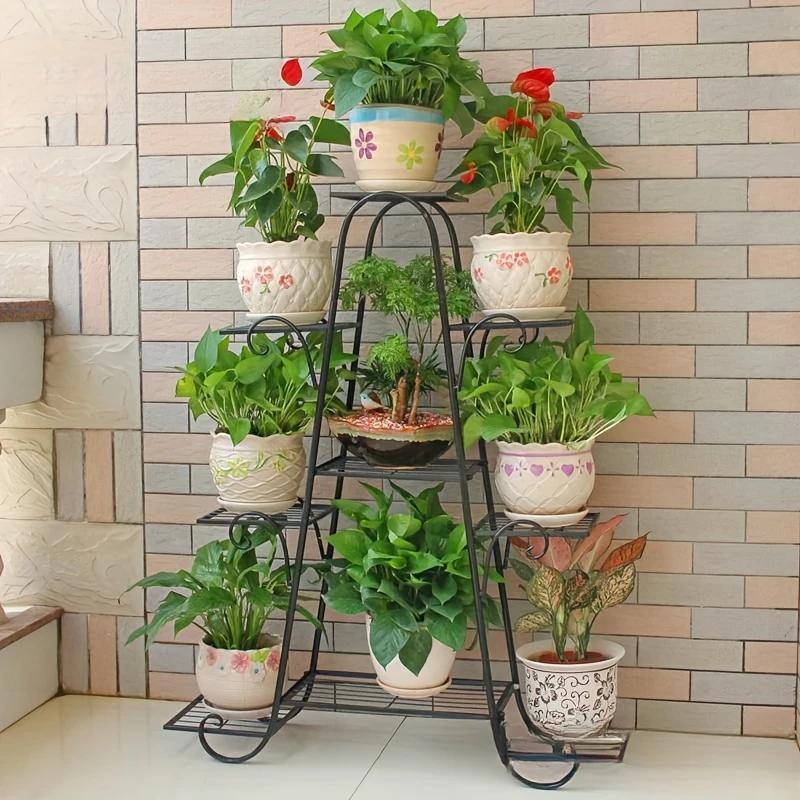 Metal Plant Stand, Heavy Duty Iron Flower Pot Rack For Indoor And Outdoor Plants, Matte Black Finish, Freestanding Tall Stand For Corners, Patios, Living Rooms, Multi-level, Black Plant Stand