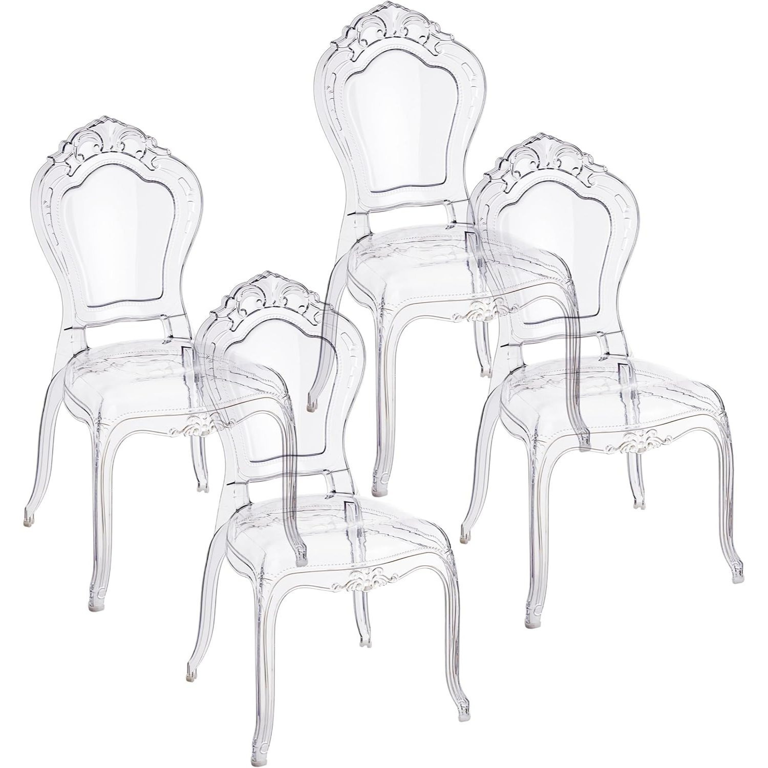 Home Set Of 4 Transparent Polycarbonate Chairs, Elegant Design Stackable And Waterproof For Living Room, Dining Room, Bedroom