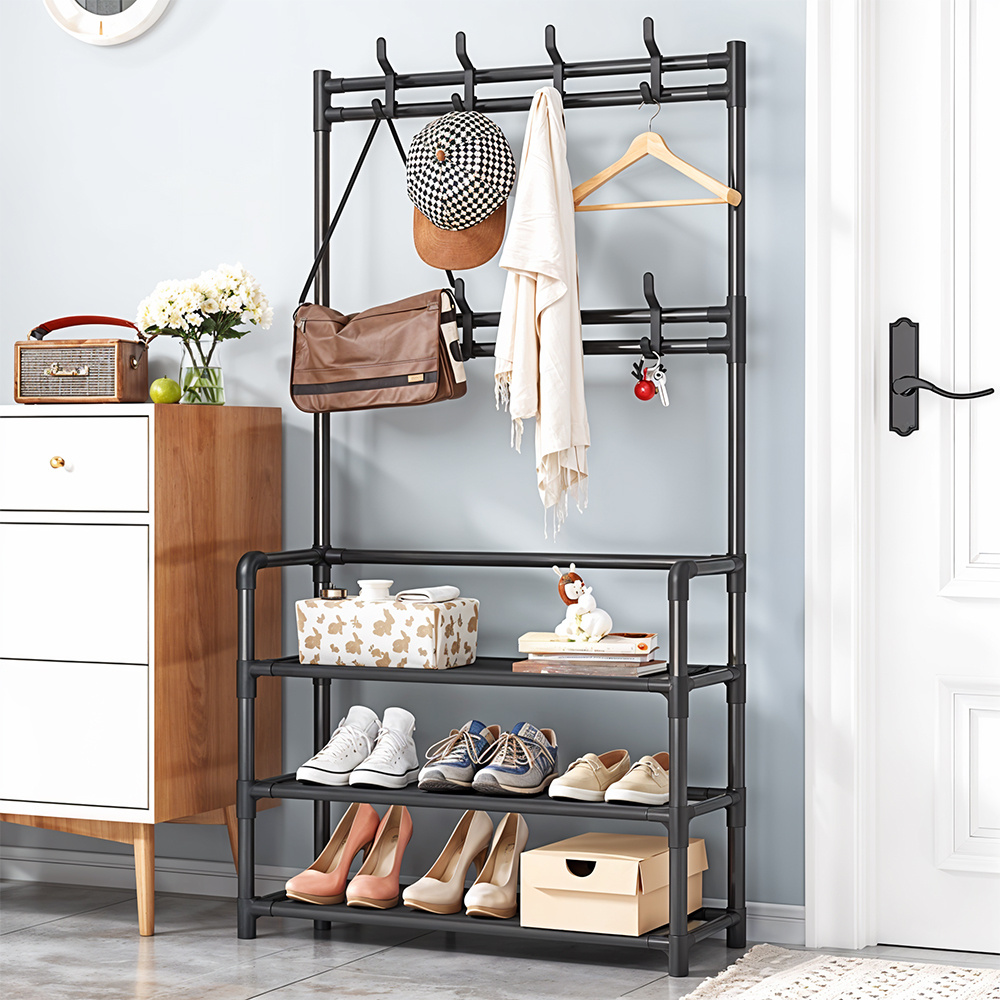 TEMU 1pc 3-tier Floor Hangers, Shoe Rack Storage Racks, Standing Coat Hangers, Metal Household Drying Racks, Black, 60*25*122cm