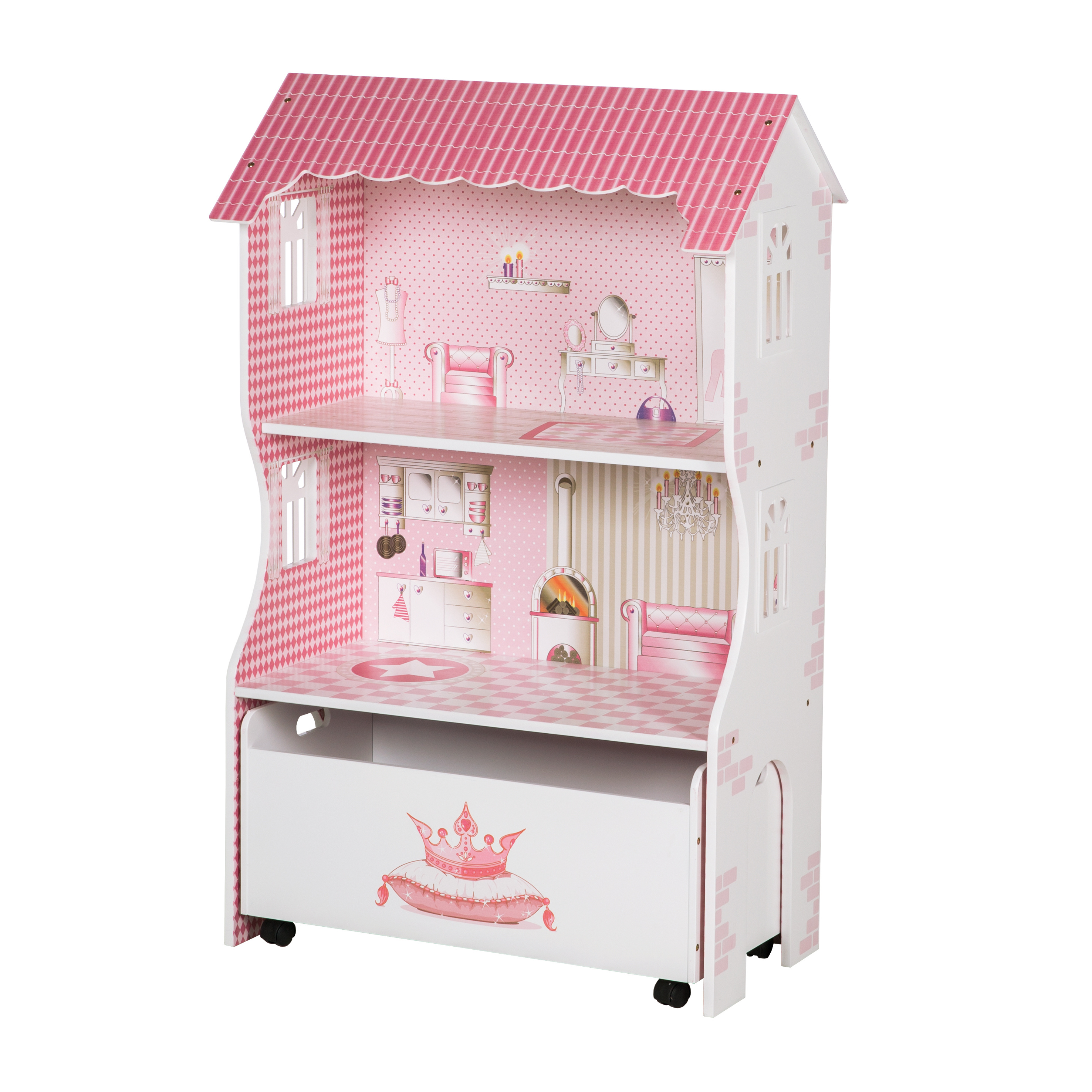 Image of Roba Dollhouse & Play Shelf, Play Furniture & Doll Villa For Dressing Dolls . Storage Box For Toys, Pink