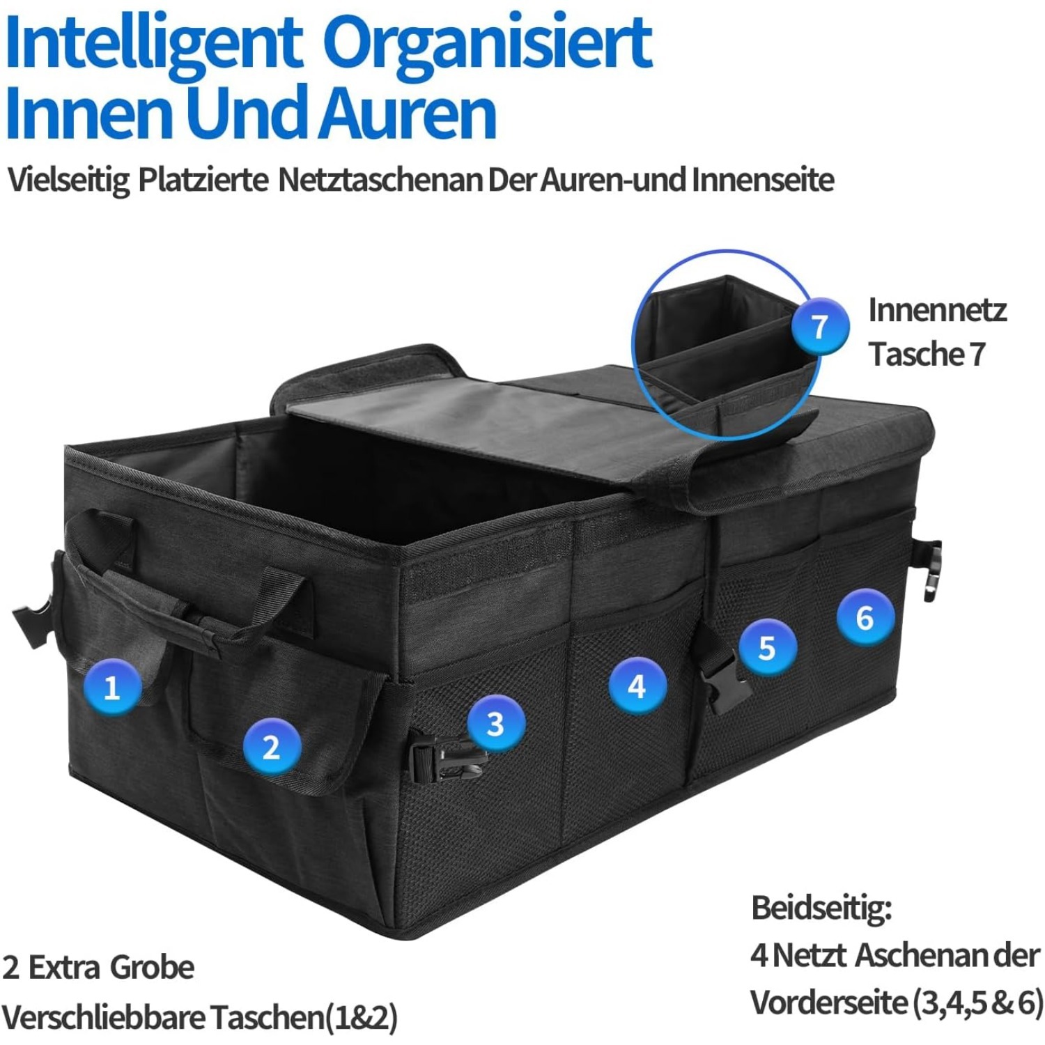 Image of Trunk Organizer With Lid Foldable Trunk Bag Large Stable Anti-slip Trunk Box With Double Bottom Ideal Car Organizer With Handles