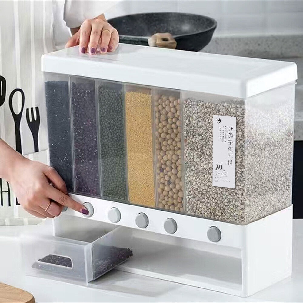 TEMU Food Sealed Storage Container Grain Box Cereal Dispenser Rice Wall Mounted Dry Food Box