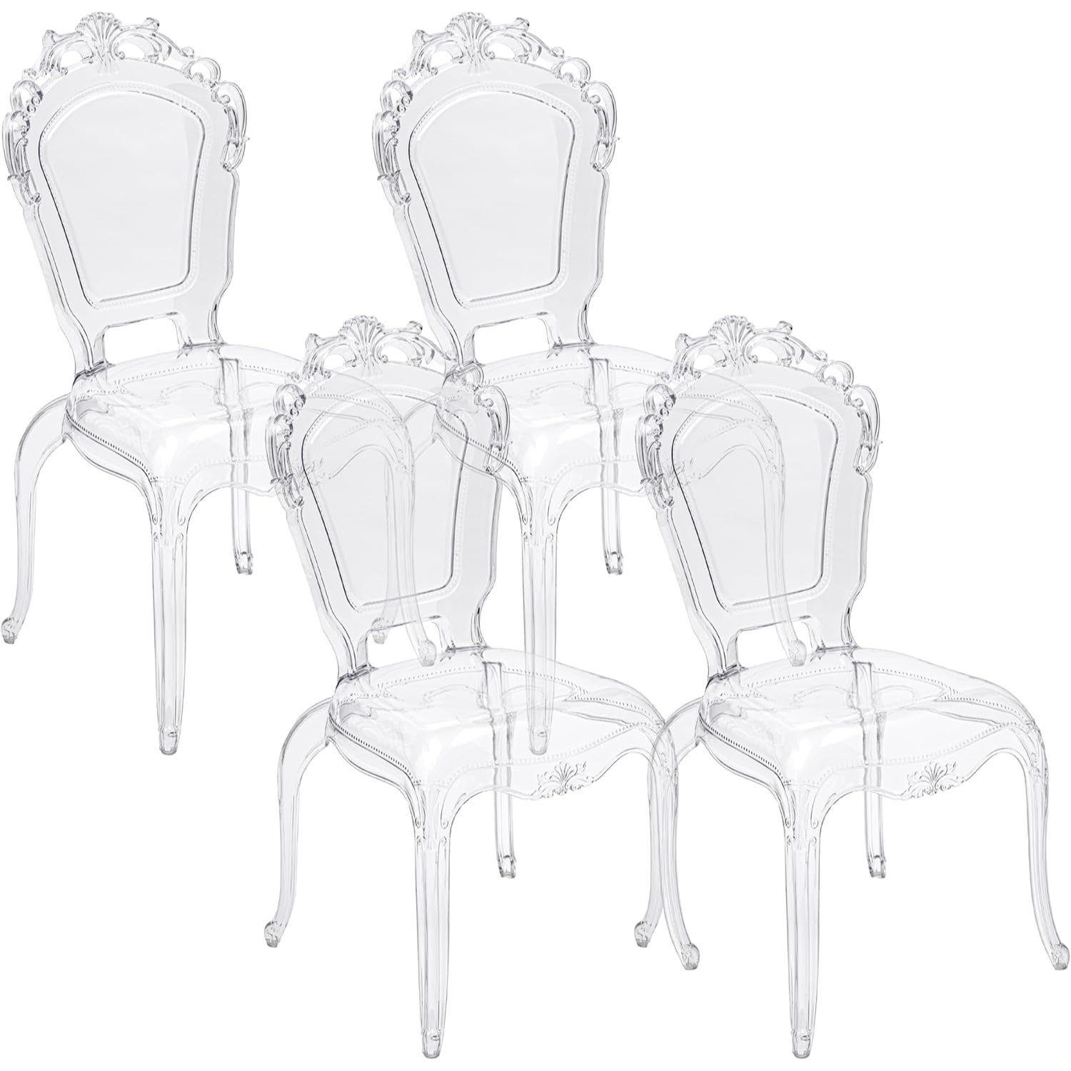 Baroni Home Set Of 4 Durable Transparent Polycarbonate Chairs And Stools, Ergonomic Seat With Curved Backrest
