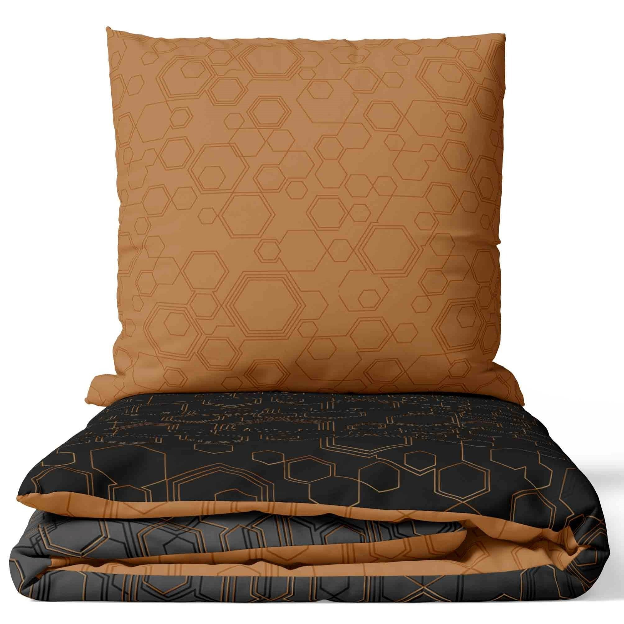 E-shop Bettwäsche Baumwolle Geometrisches Muster Set Schwarz Kupfer Modern Kissenbezug 80x80 cm mit Reißverschluss