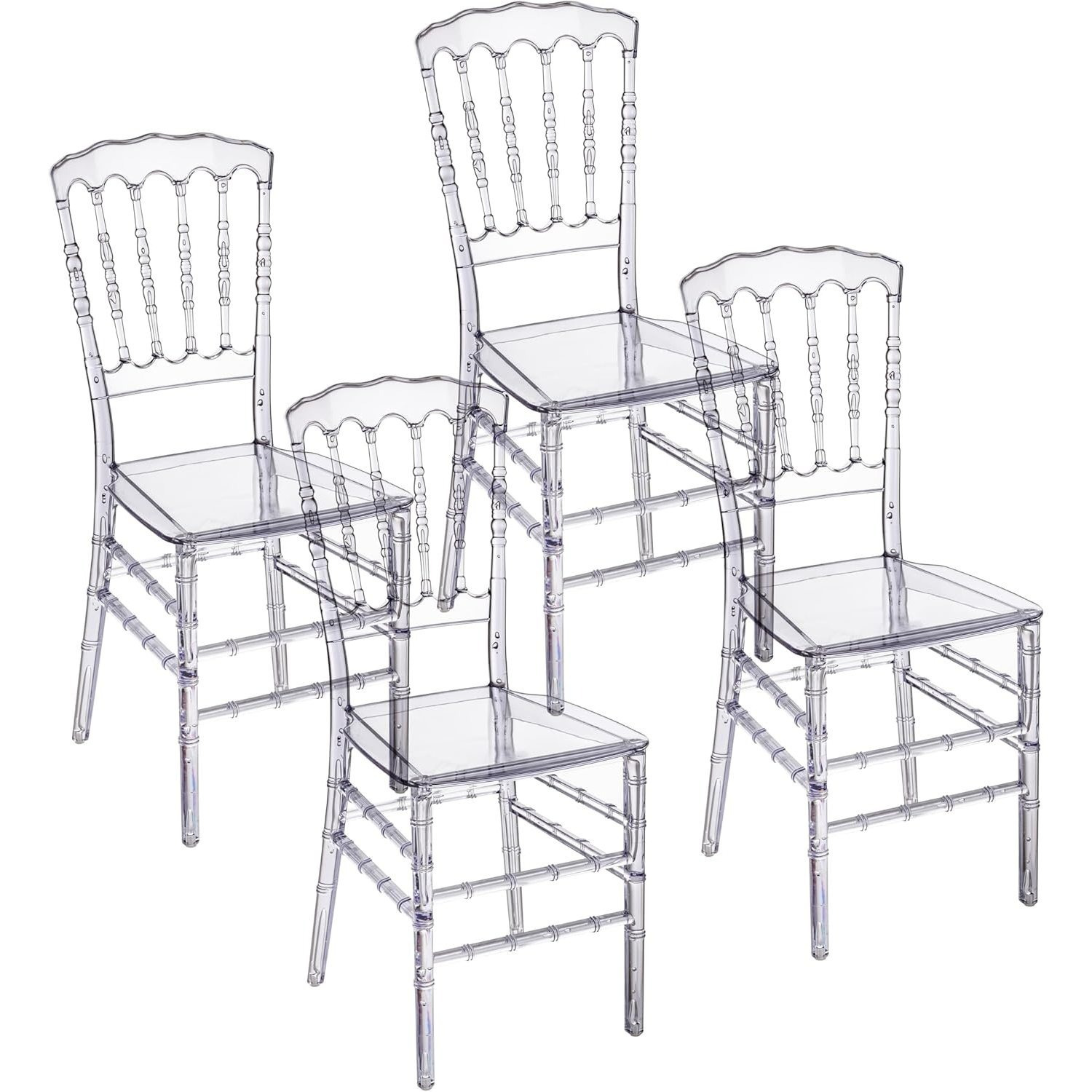 E-shop Home Set aus 4 transparenten Polycarbonatstühlen, eleganter Design, stapelbar und wasserdicht für Wohnzimmer, Esszimmer, Schlafzimmer