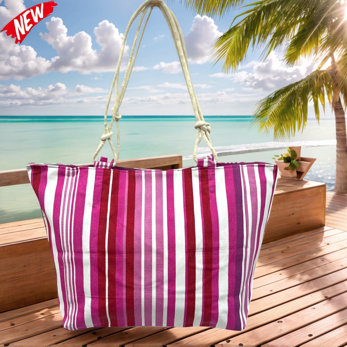 TEMU TOTE BAG Grande Rayas Multicolor – BOLSO DE PLAYA de Lona con de Cuerda, Capacidad Extra, 6 Colores Disponibles