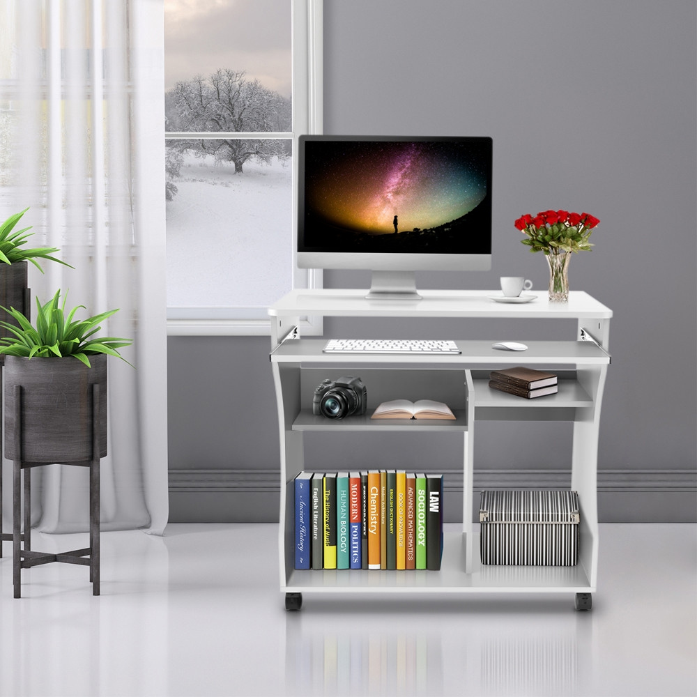 Image of Costoffs Computer Desk With Keyboard Tray Desk Office Furniture Rolling Worktable With Storage For Workshop Office Study
