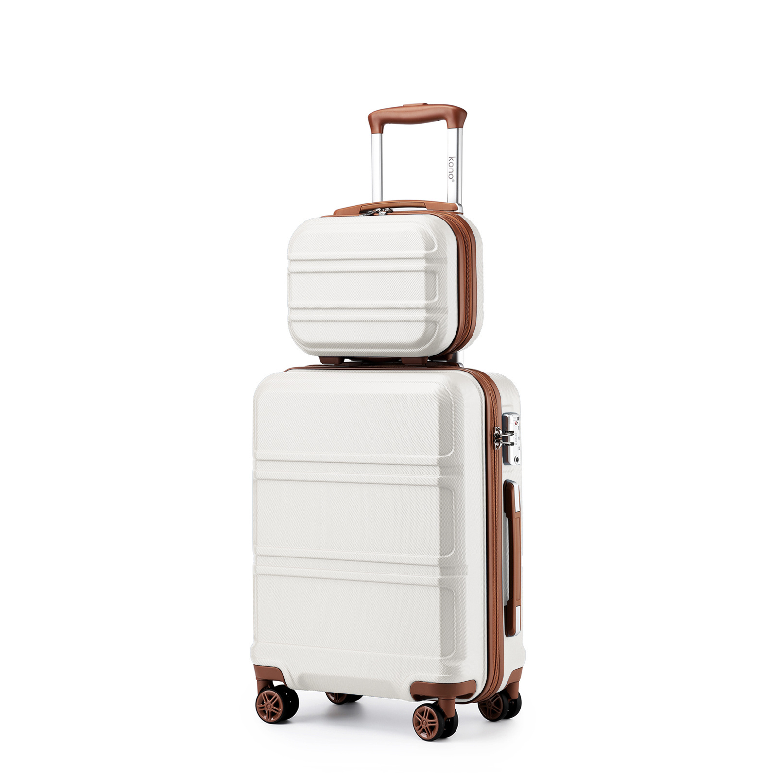 Image of 4pcs/2pcs Of 20inch 51.5cm Kono Cream White Grey Black Suitcase Set, Camping Abs Hard Shell Hard Case Trolley With , 4 Spinner Wheels, Travel Suitcase Black Friday Thanksgiving Christmas Gift