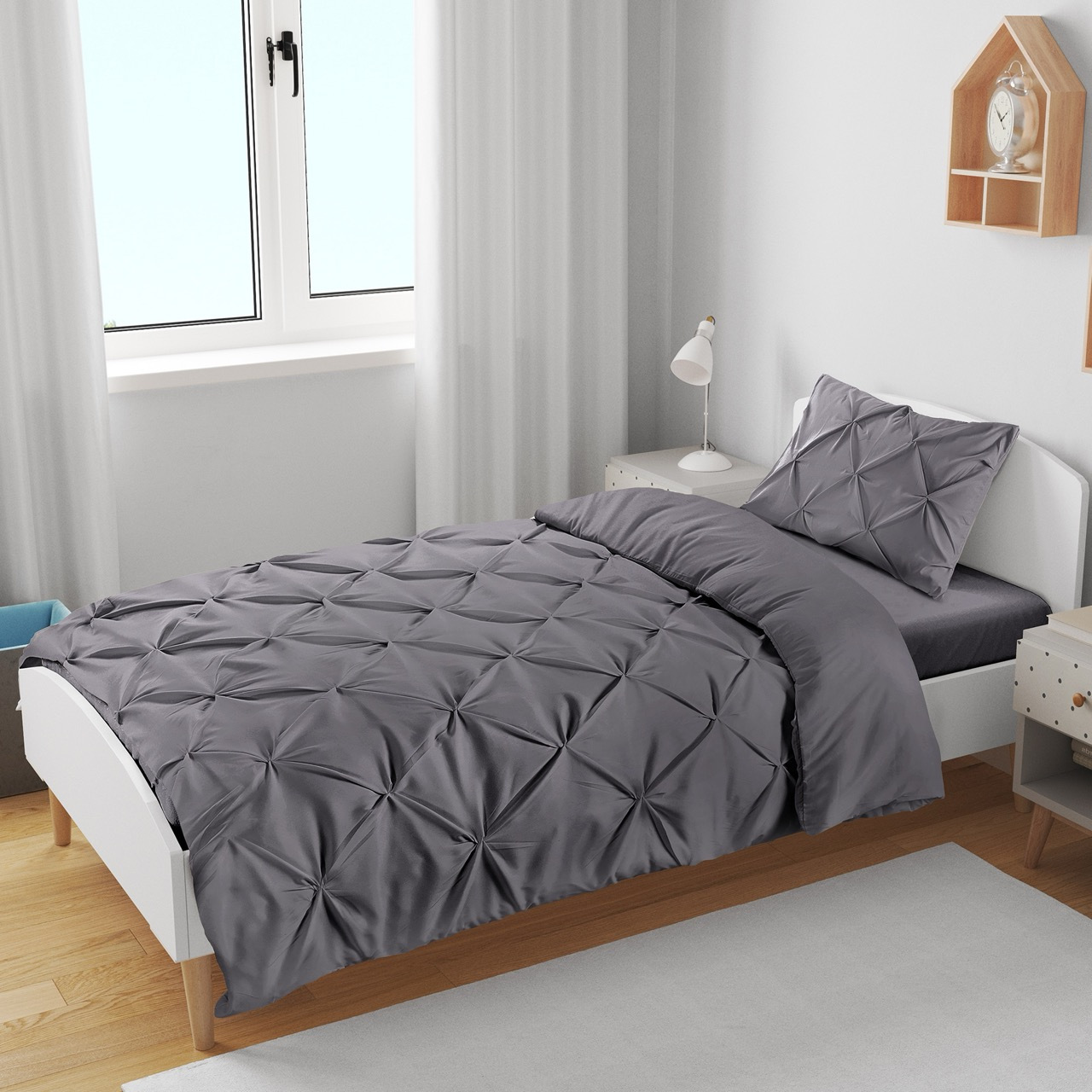 K&A® Pintuck Pinch Pleat Duvet Cover Set with Zipper Closure including Pillowcase – Ultrasoft Brushed Microfiber – Easy Care & Machine Washable