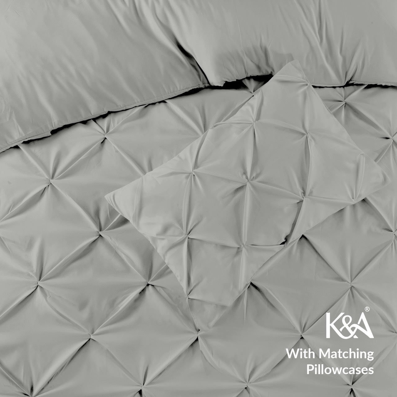 K&A® Pintuck Pinch Pleat Duvet Cover Set with Zipper Closure including Pillowcase – Ultrasoft Brushed Microfiber – Easy Care & Machine Washable