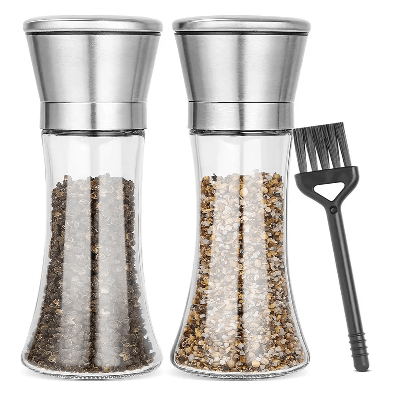 TEMU Salt And Pepper Mill, Set Of 2, Made Of High-quality Stainless Steel, Premium Pepper And Salt Mill Set - With Manual Adjustable Ceramic Grinding